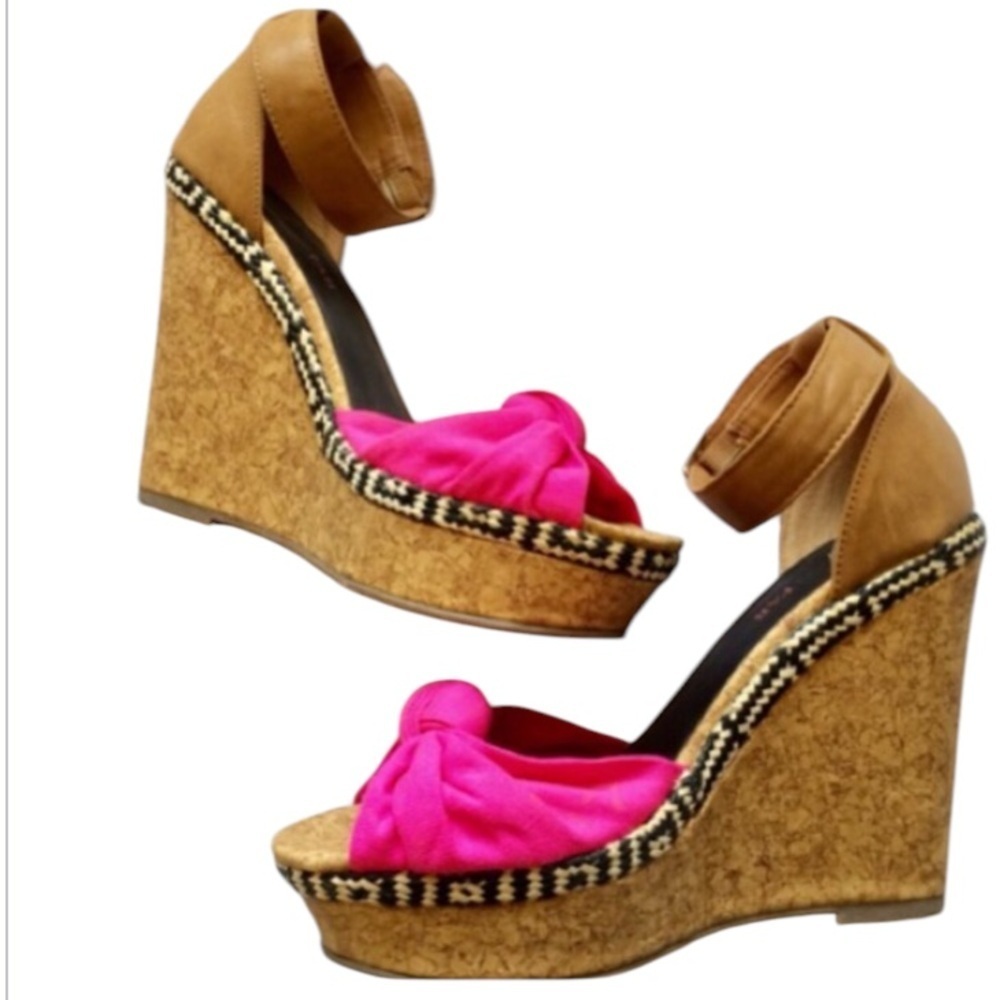 JustFab Cork Wedge Pink Sandal 7.5